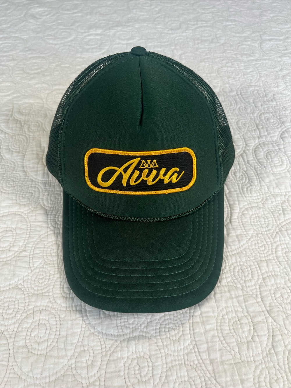 AVVA Brand Green Foam Trucker Hat Script Patch Mesh Snapback Cap